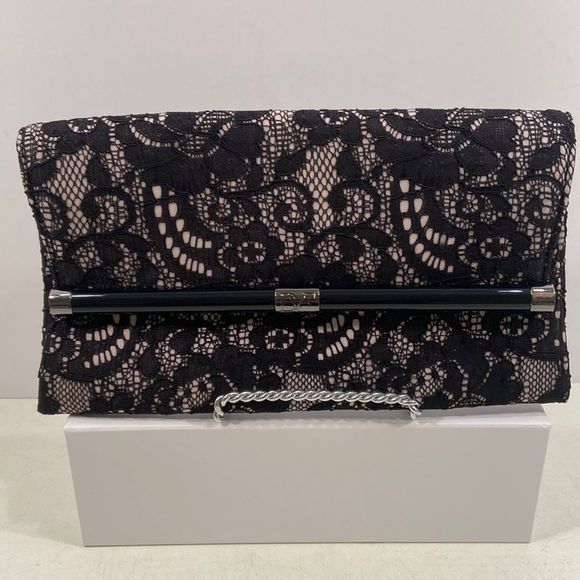 Diane Von Furstenberg Handbags - Diane von Furstenberg Black Lace Evening Envelope Clutch Bag